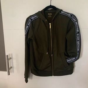 olive green michael kors logo tape hoodie